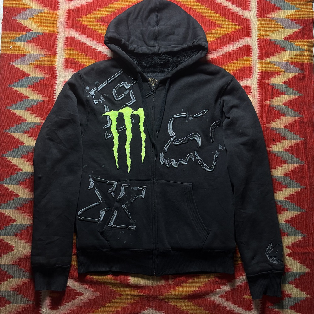 Ricky Carmichael Fox Racing Monster Energy Men's Hoodie Black Size M Faux Fur